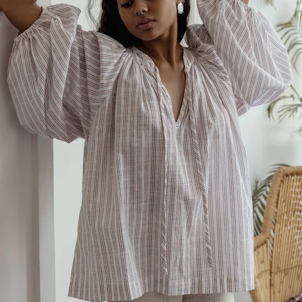 Daughters of India Poet Blouse Vanilla Stripe